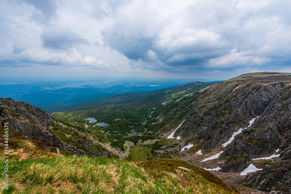 Fototapeta premium Rock formation Snezne Jamy (Snowy Pits) in Krkonose mountains on border of Poland Czech republic.