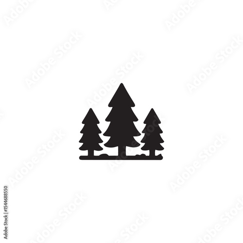 Three pine trees silhouette isolated on white background. Pine Tree Forest Icon - Conifer Woods, Nature, Outdoor, Wilderness, Park, Evergreen Trees Black Glyph Vector

