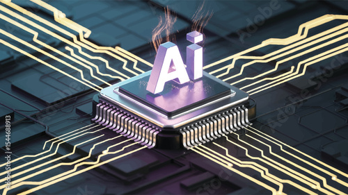 Artificial Intelligence and Processor: A close-up shot of a sophisticated processor, marked by "AI," symbolizes cutting-edge innovation and technological advancements.