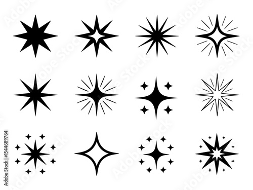Starburst and Sparkle Icon Set. Radiant Celestial Silhouettes Collection