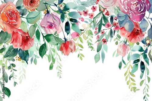 Sharp Image of Wedding Floral with Floral Garden Watercolor on White Background