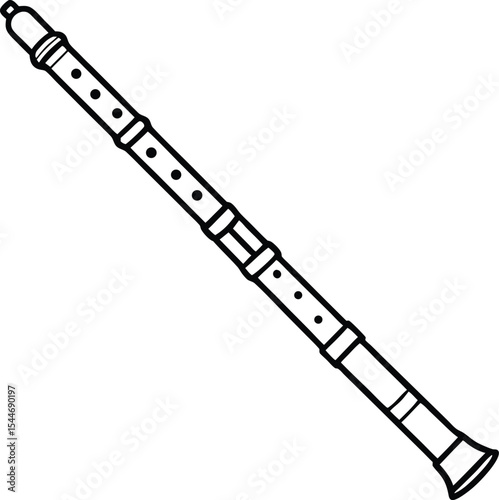 Indian line art bansuri with finger holes in minimal style