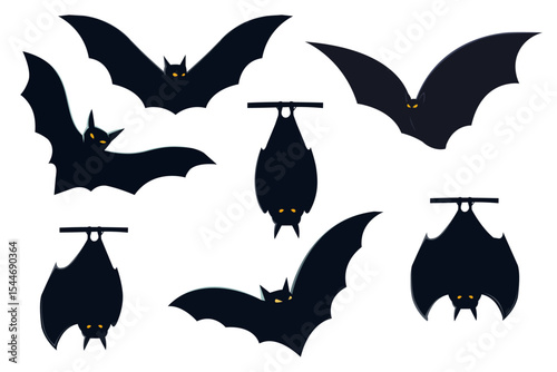 silhouette vampire bat set design on the white background.black paper cut flying bat collection vector illustration template.halloween festival concept decorative clip art element.