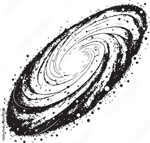 Milky Way Cosmos Vector Illustration, Sketch Drawing Line Linear Symbol Icon Engraving Coloring Book, Hand-drawn Black and White Isolated