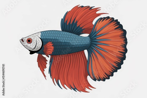 Generative AI illustration of wonderful and colorful betta fish isolated, white background
