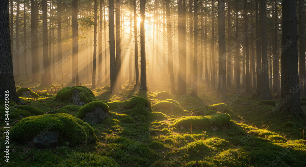 Obraz premium Serene Foggy Forest with Light Rays