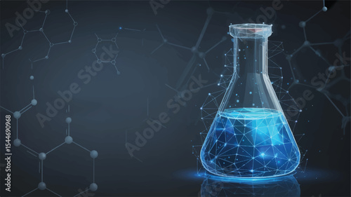 Beaker of Innovation: A visually captivating depiction of a scientific beaker, filled with a luminescent blue liquid, at the core of an intricate network, symbolizing innovation.
