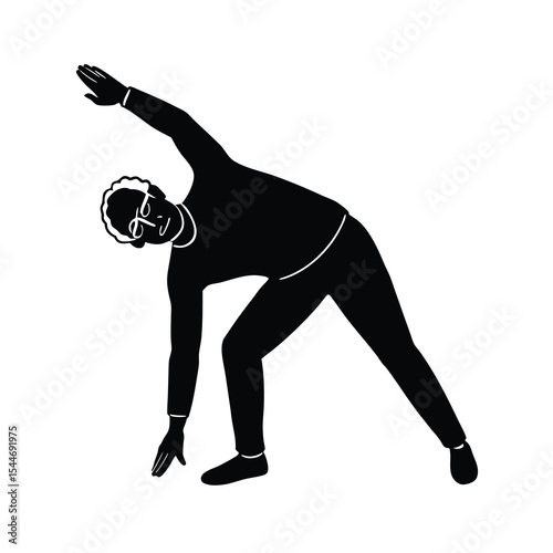 Older man stretching vector silhouette art