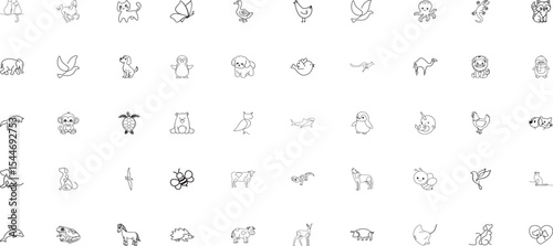 Animal Line Icon Set. 50 Animal Editable Line Icon.