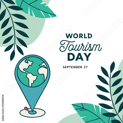 World tourism day illustration with a globe and leaves
