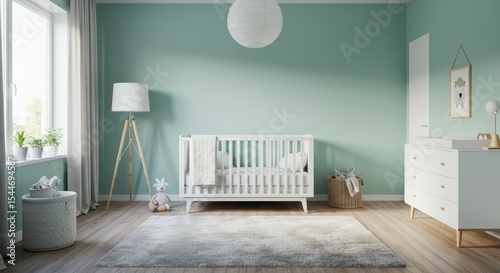 A Serene Sanctuary Modern Baby Room Decor Featuring Soft Mint Walls and Natural Light