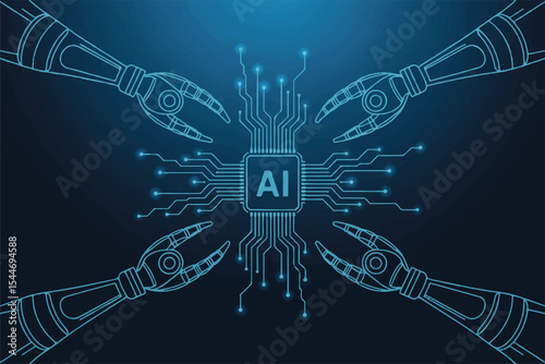 Abstract Hand with Circuit Board in Blue Light Design