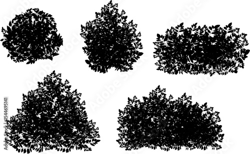 Set of ornamental black plant in the form of a hedgerealistic garden shrub seasonal bush boxwood tree crown bush foliagefor decorate of a park a garden or a fence