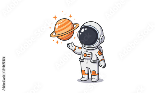 Cute Astronaut Interacting with Planet
