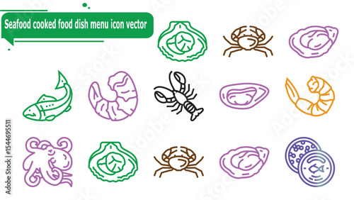 Seafood cooked food dish menu icon vector