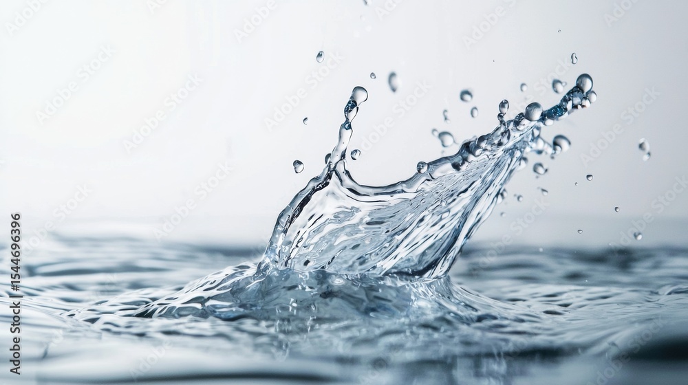 Splash of water captured in mid air on white background for liquid freshness clean minimal scene Splash of water captured in mid air on white background for liquid freshness clean minimal scene