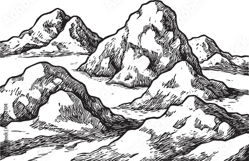 Hand-drawn Illustration of Mountains in a Vintage Engraving Styl