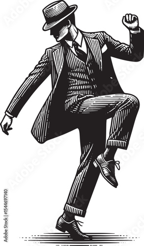 Vintage elegance showcased in monochrome Charleston dance illust