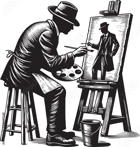 Crafting replicas vintage monochrome illustration of an artist p
