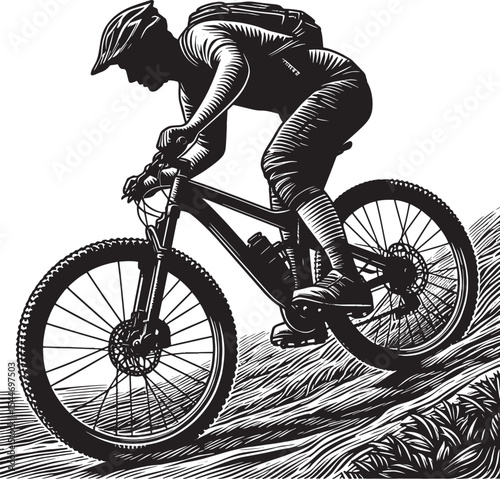 Mountain biking challenge, determined cyclist tackling rugged te