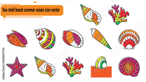 Sea shell beach summer ocean icon vector