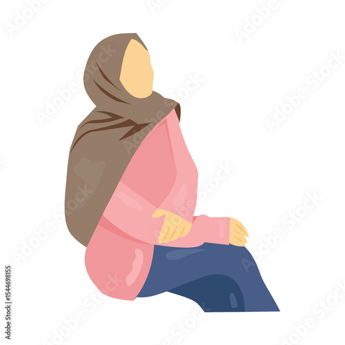 Women hijab muslim illustration flat design with expression sit model for promotion