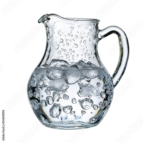 Clear glass pitcher filled with water and bubbles, showcasing refreshing hydration. Perfect for dining or entertaining