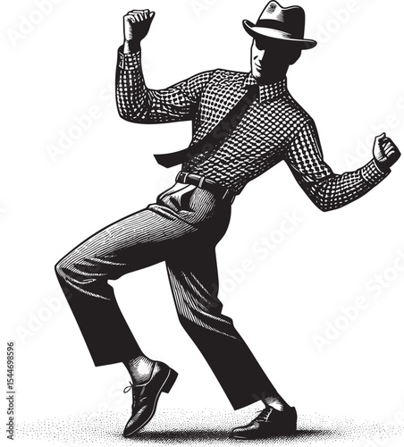 Retro illustration featuring a man dancing the twist with style