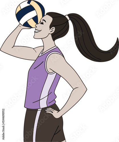 Volleyball Player Preparing to Serve: A young volleyball player, radiating focus and anticipation, readies to serve. She holds the volleyball with poise and a subtle smile.