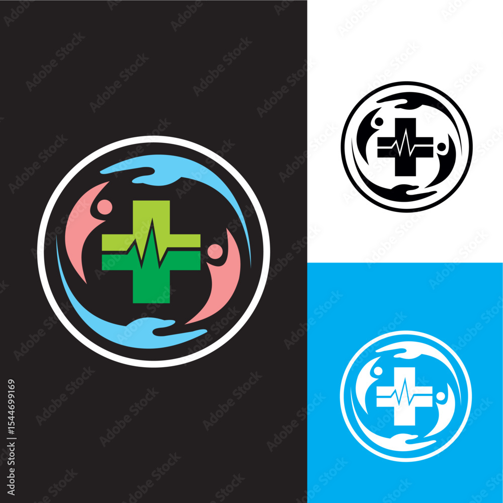 Fototapeta premium medical logo with pink and blue creative design logo medical