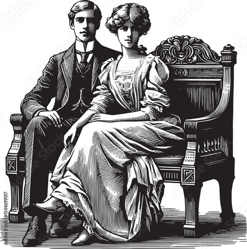 Classic elegance: a refined couple captured in a timeless woodcu