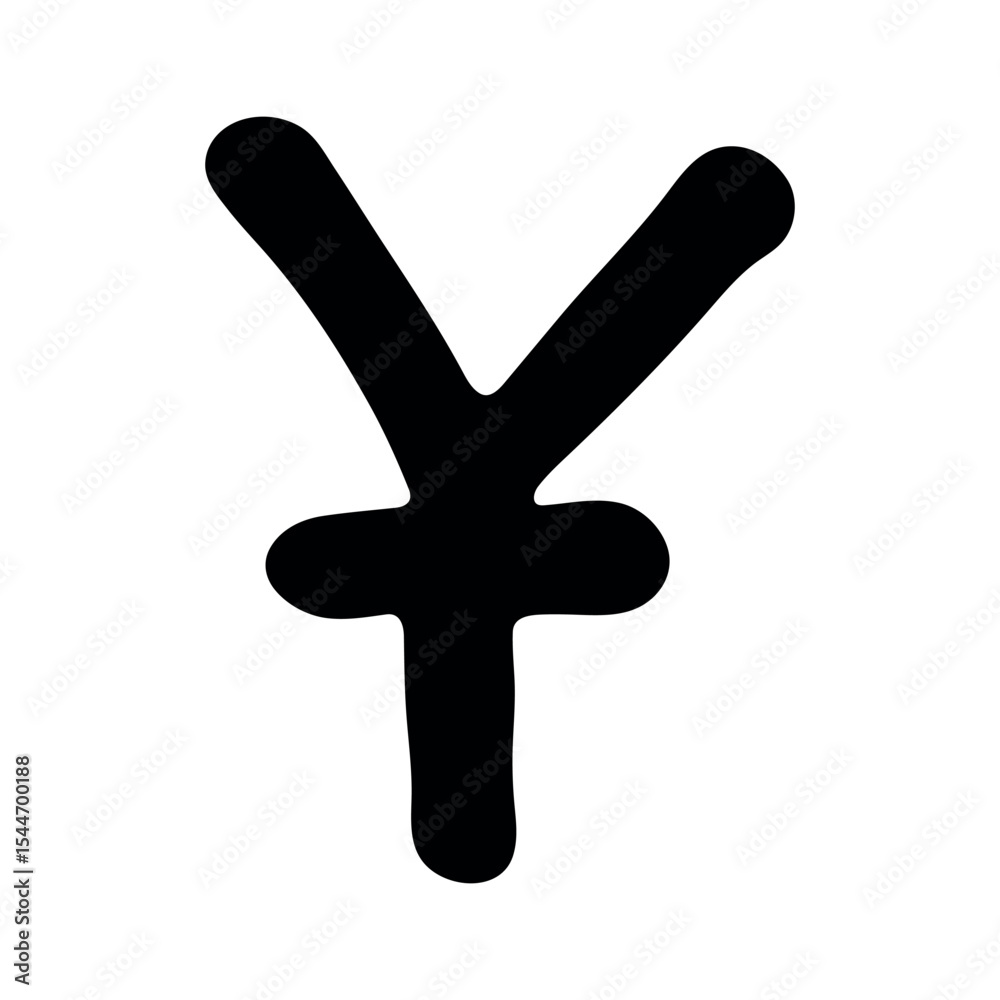 Obraz premium Hand drawn chinese yuan currency symbol. Brush stroke doodle. Single element for design