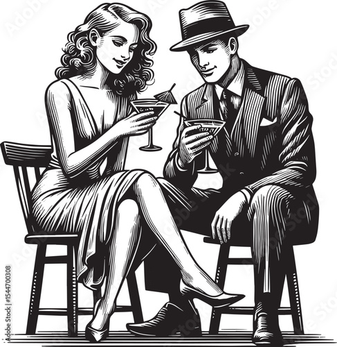 Elegant couple celebrates in vintage style with cocktail party i