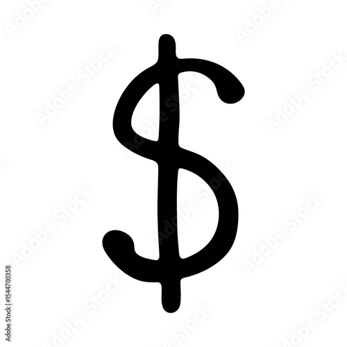 Hand drawn dollar currency symbol. Brush stroke doodle. Single element for design