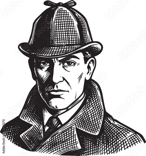 Illustration of Sherlock Holmes in a retro style on white backgr