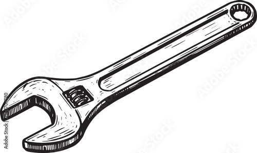 Hand-drawn illustration of an adjustable wrench, a tool for mech