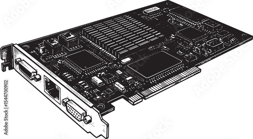 Detailed Illustration of a Computer Circuit Board with Connector