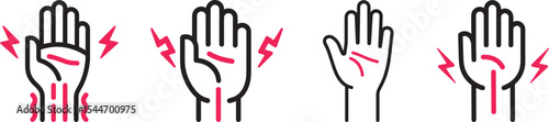 Illustration of Hands with Pain or Numbness, represented by red lines and lightning bolts.