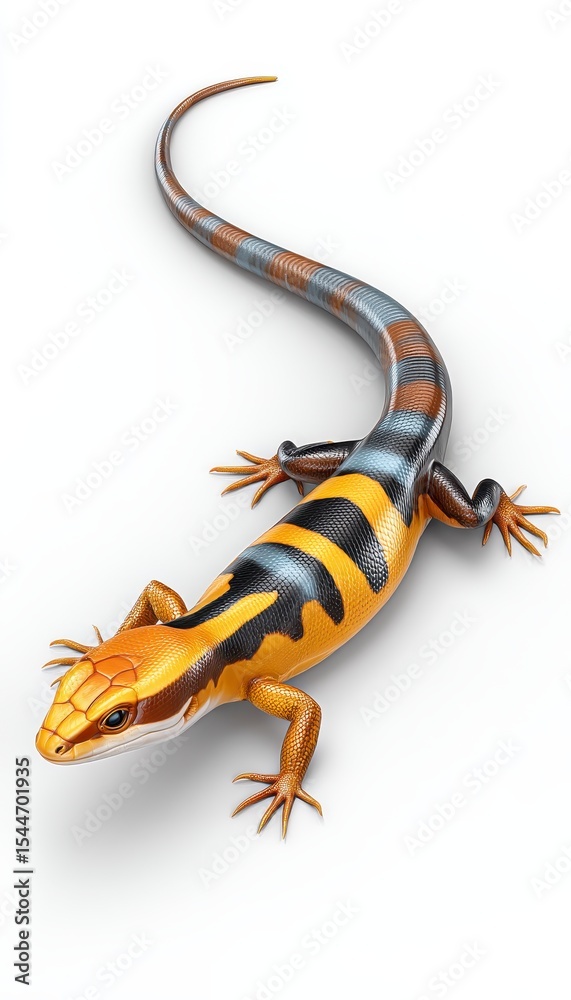 Naklejka premium Striped Lizard 3D Render on White Background
