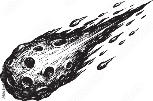 Hand-drawn Illustration of a Meteoroid or Asteroid Traveling Thr