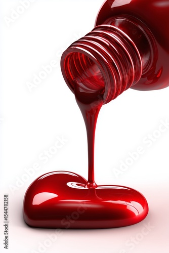 Red liquid forming a heart shape, symbolizing love and passion.
