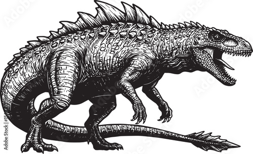 black and white dinosaur roaring clip art preview