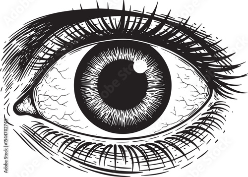 Detailed Black and White Illustration of a Human Eye in a Vintag