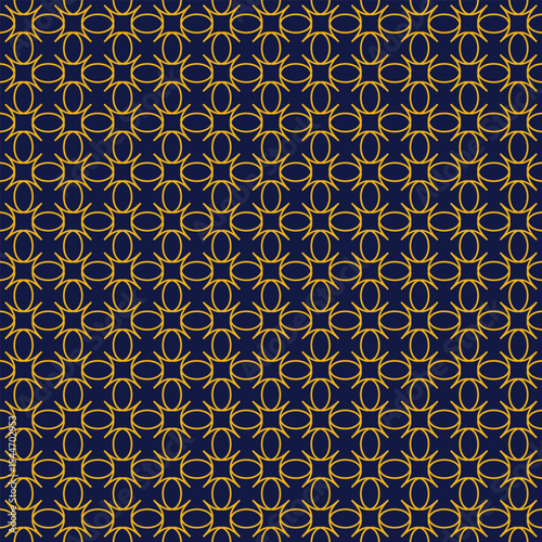 Luxury geometric seamless pattern with gold line art on a dark blue background. Elegant vector texture for wallpaper, fabric, or wrapping paper. Classic Art Deco 