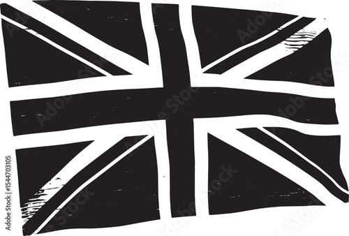 Grayscale Illustration of the British Union Jack Flag on a White