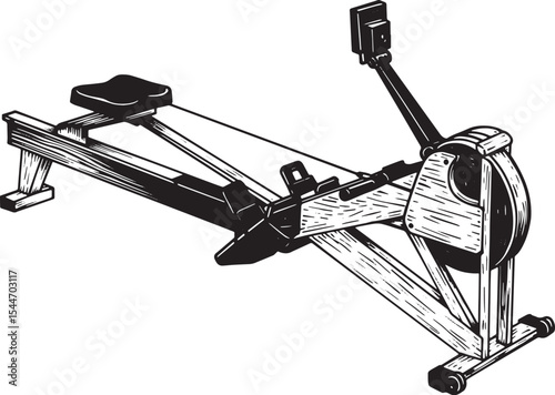 Black and white illustration of a rowing machine, perfect for fi