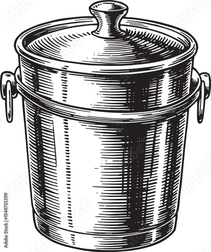 Detailed vintage style illustration of an ice bucket with lid an