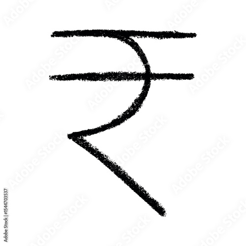 Hand drawn rupee currency symbol. Brush stroke doodle. Single element for design