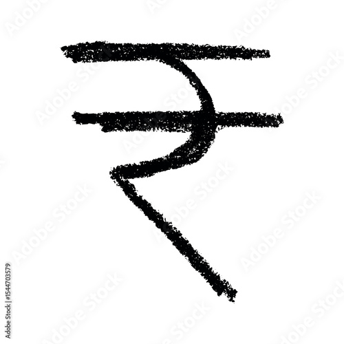 Hand drawn rupee currency symbol. Brush stroke doodle. Single element for design