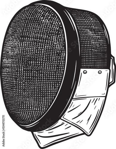 Detailed Black and White Illustration of a Fencing Mask, Isolate